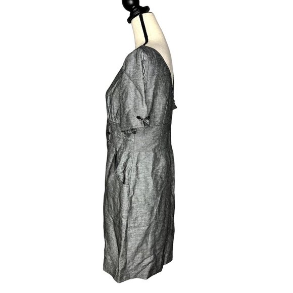 Tahari ASL Gray Short Sleeve Linen Blend Sheath Dress w/ Pockets Size 8 Petite - Picture 6 of 8